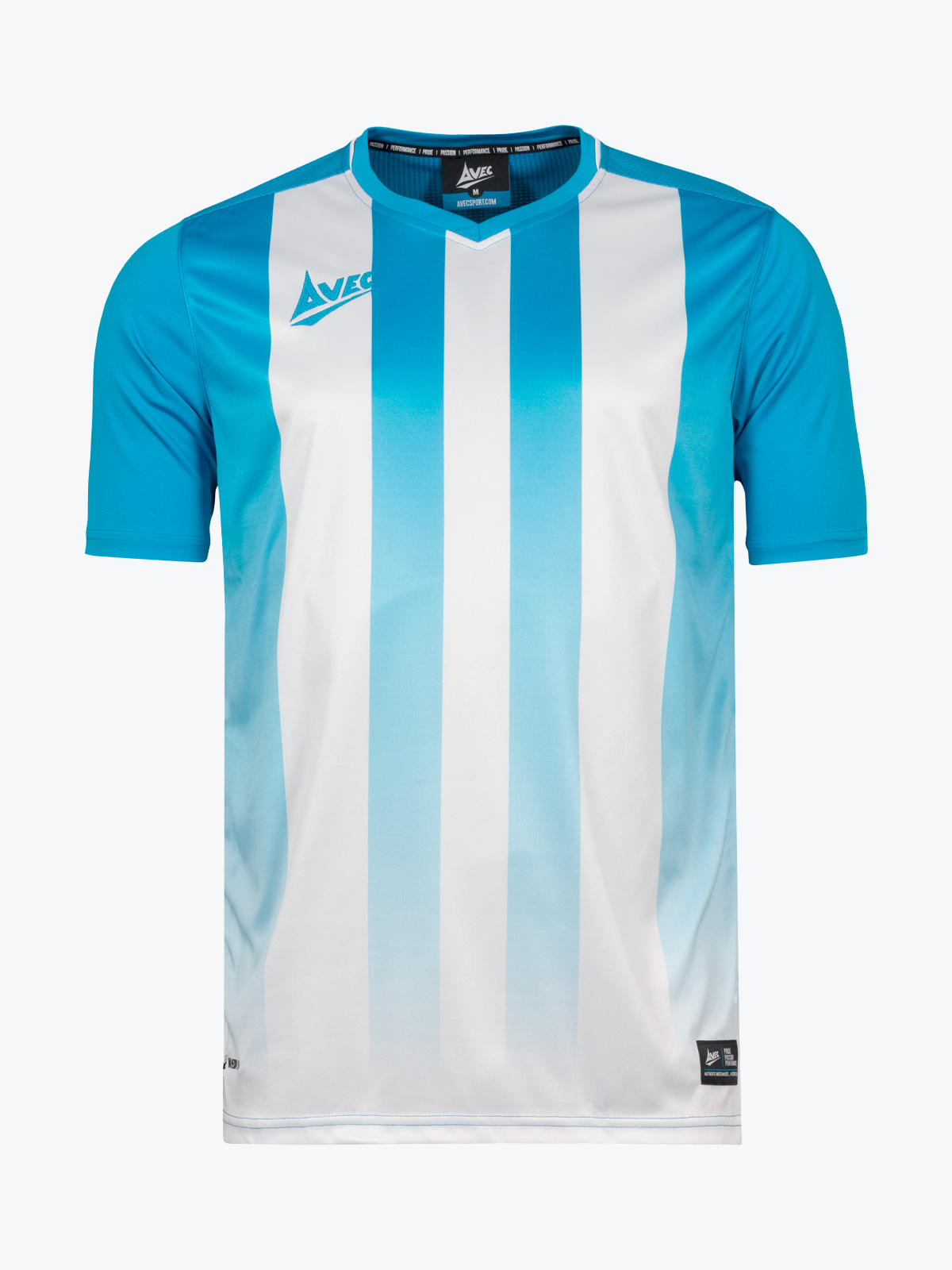 Blue and white hot sale striped soccer jersey