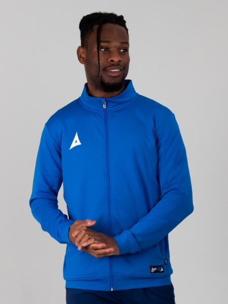 A model wearing a Royal Blue Poly Track Jacket with a full zip