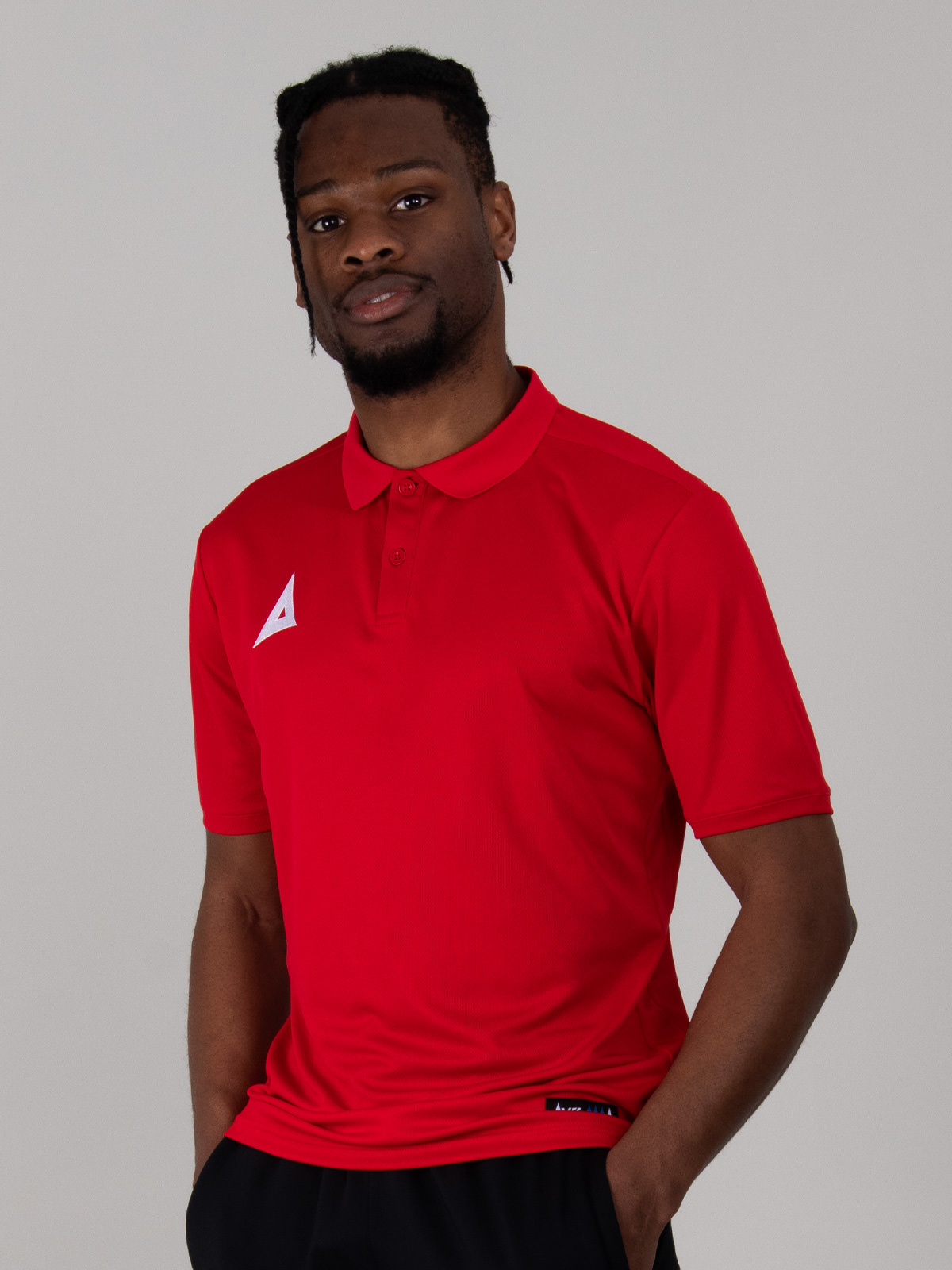 a plain red polo shirt