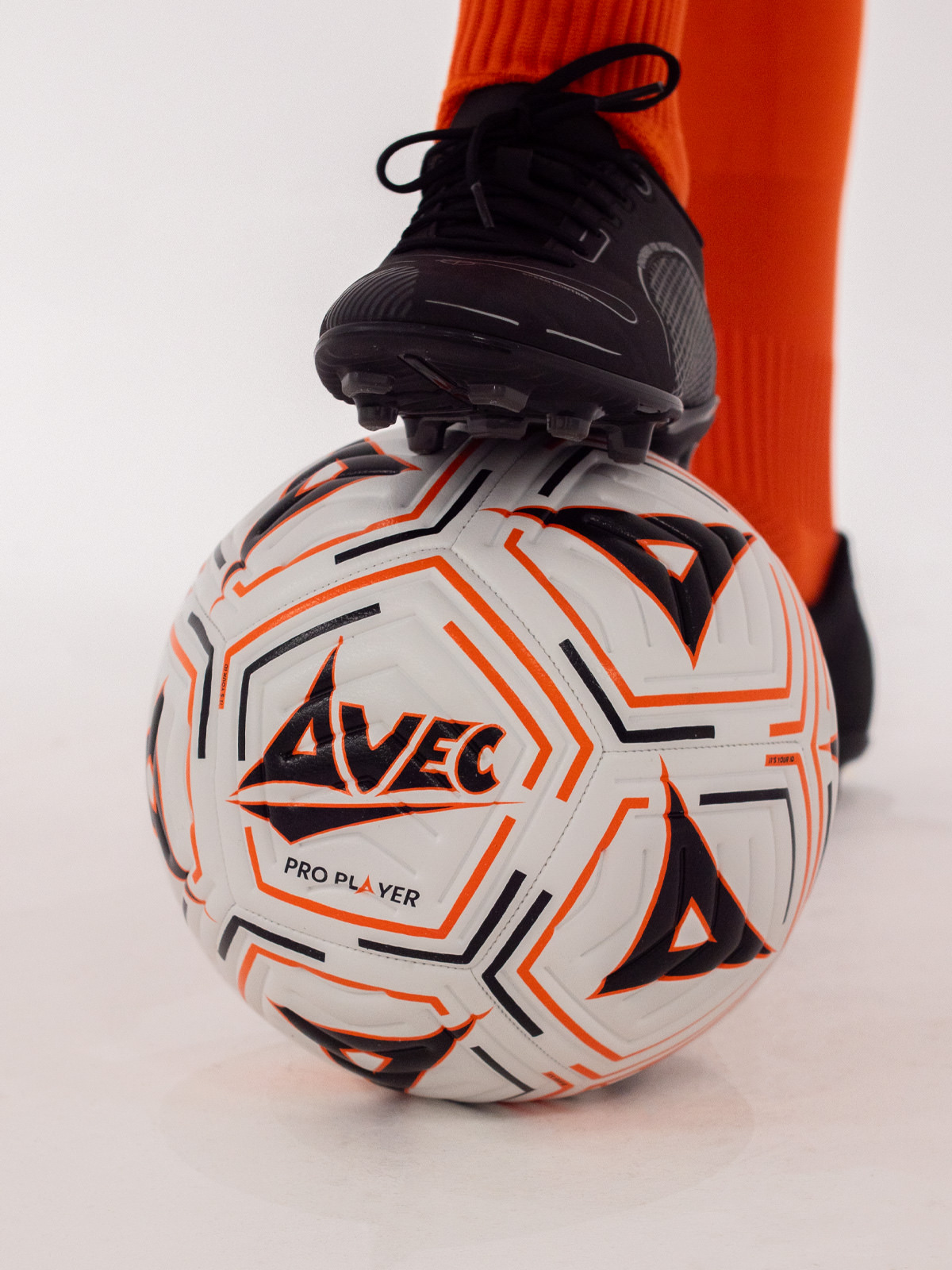 image of the avec football with black and orange graphic print design