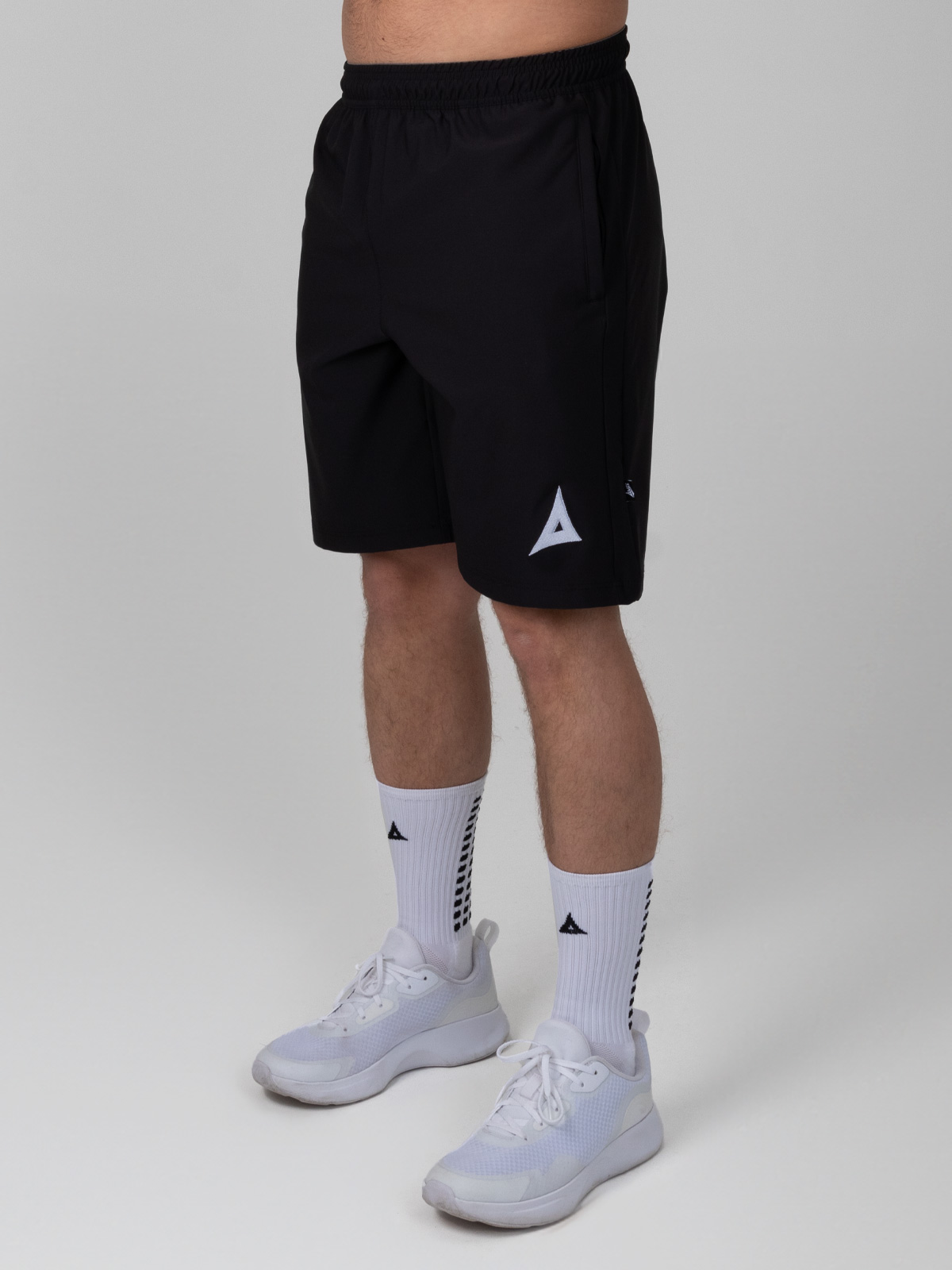 black woven shorts for training