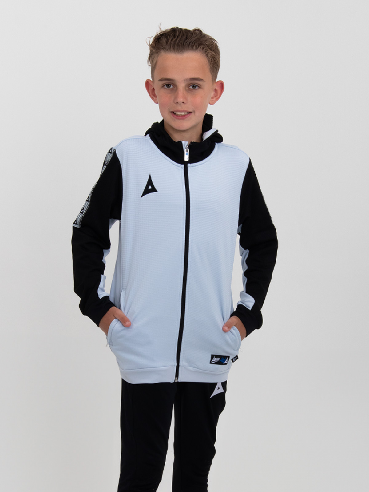 a kids hoody in grey and black