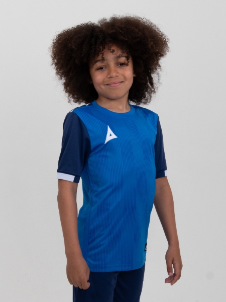 A junior Royal Blue & Navy Football Shirt