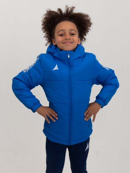 This childrens winter coat in royal blue is designed to keep kids warm in the cold.