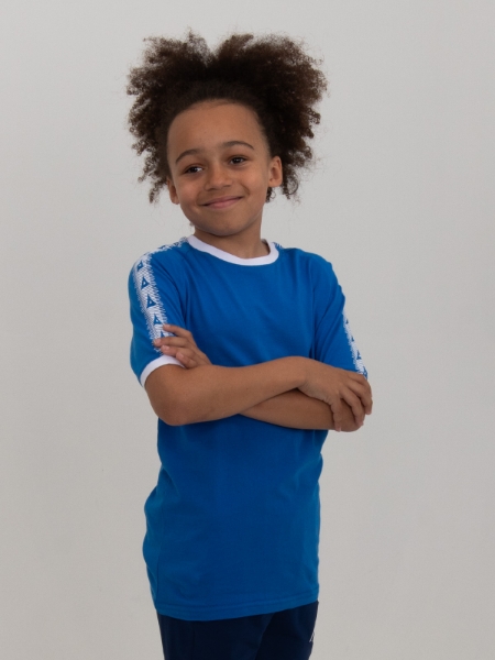 A sleek and stylish royal blue cotton t-shirt in childrens sizes is available