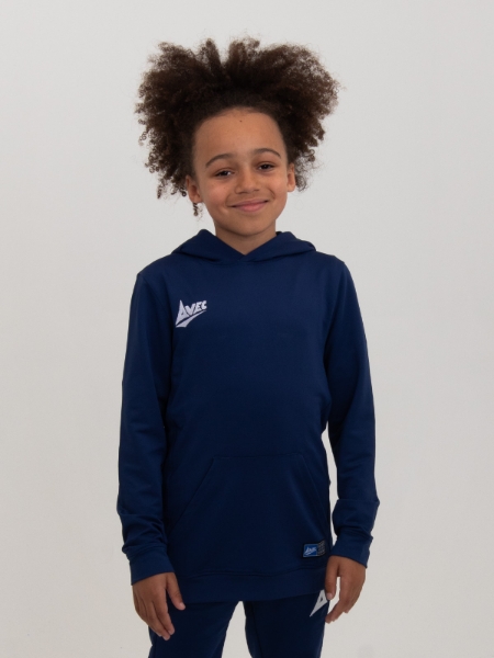 A blue boys hoody is worn by a young child