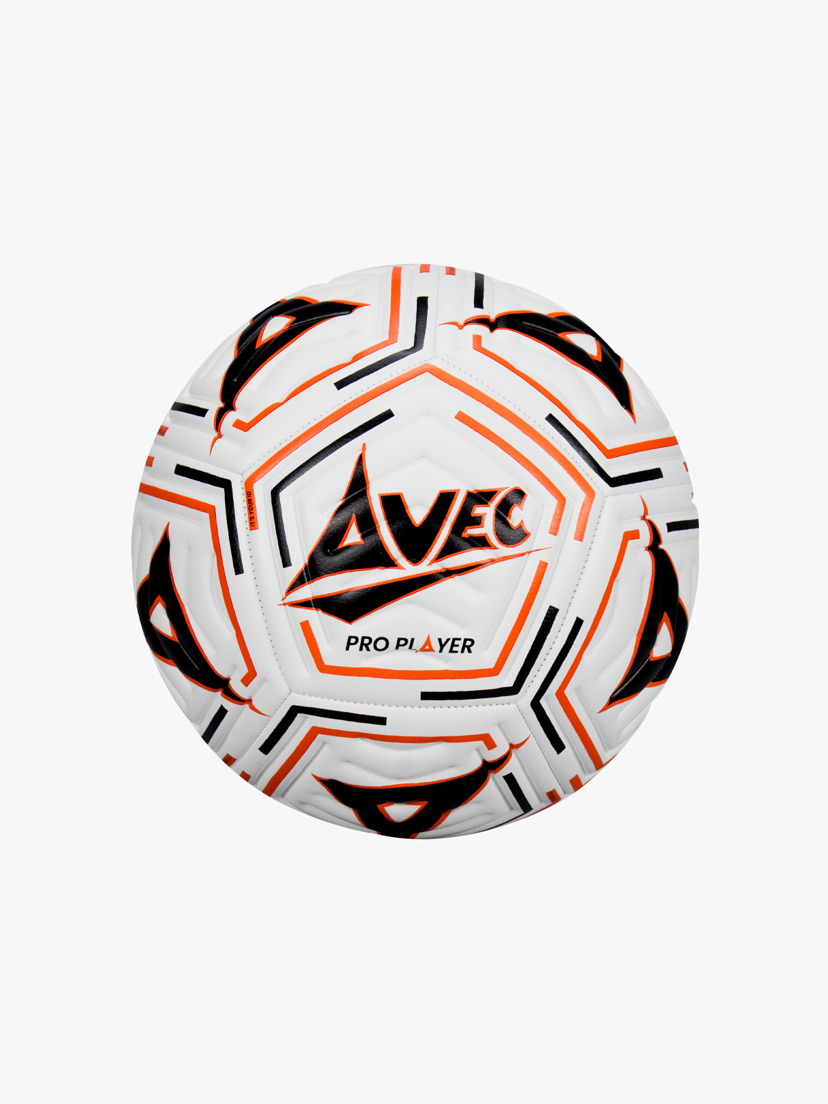 a white football with orange band black details within the graphic pattern, which is available in size 3, 4 or 5