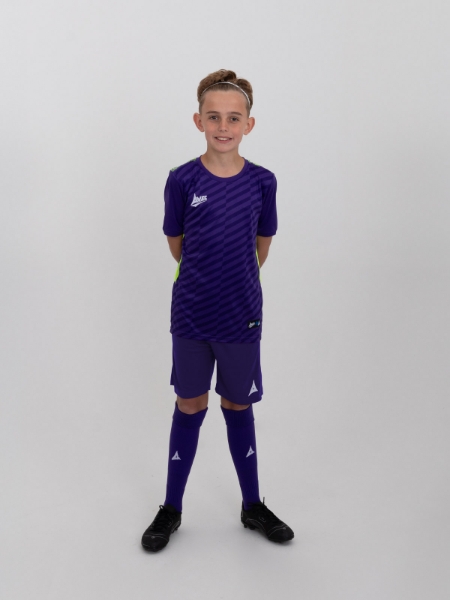 A full childs purple football kit