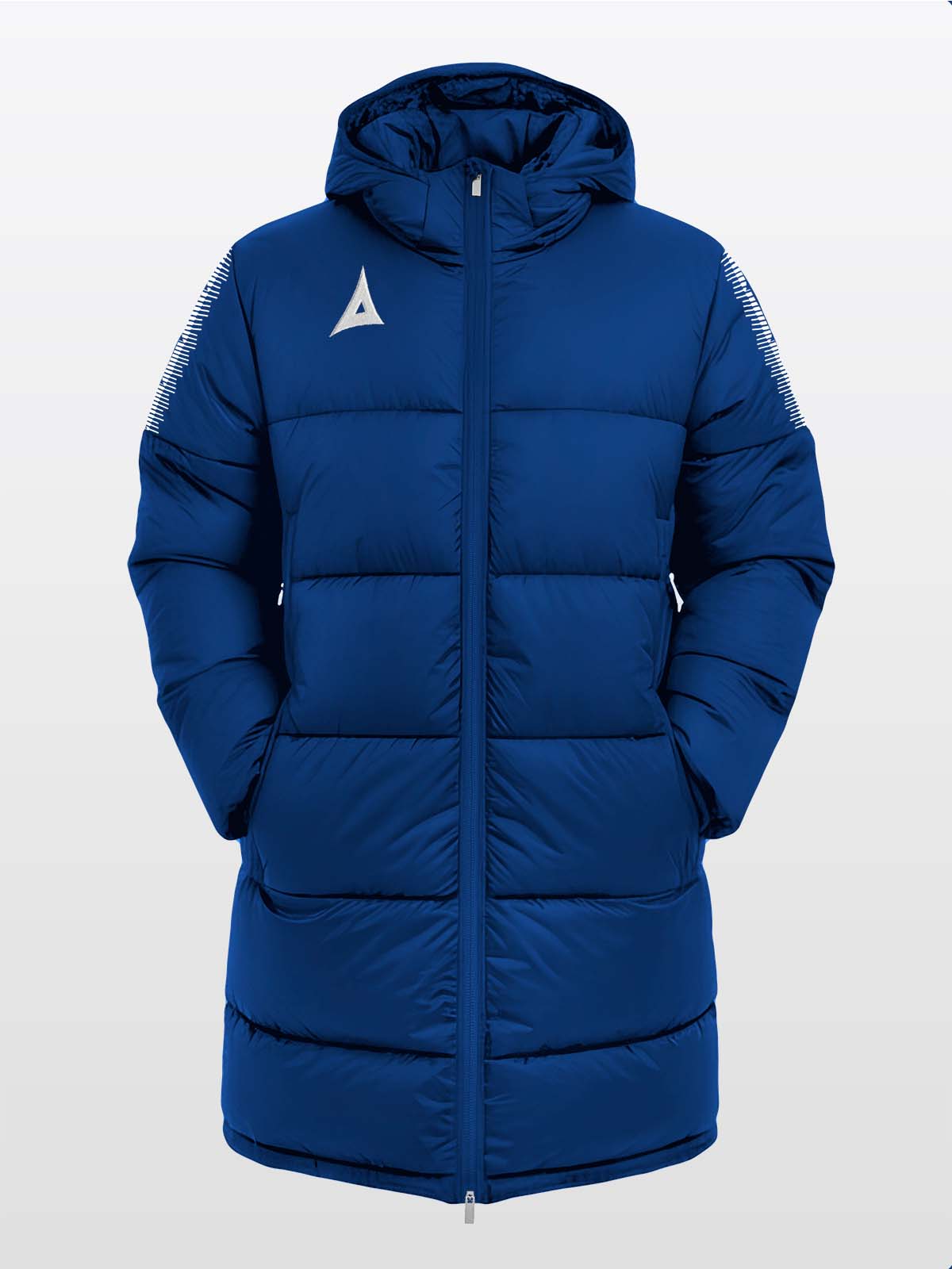 front view of the avec evolve pro padded bench jacket in navy