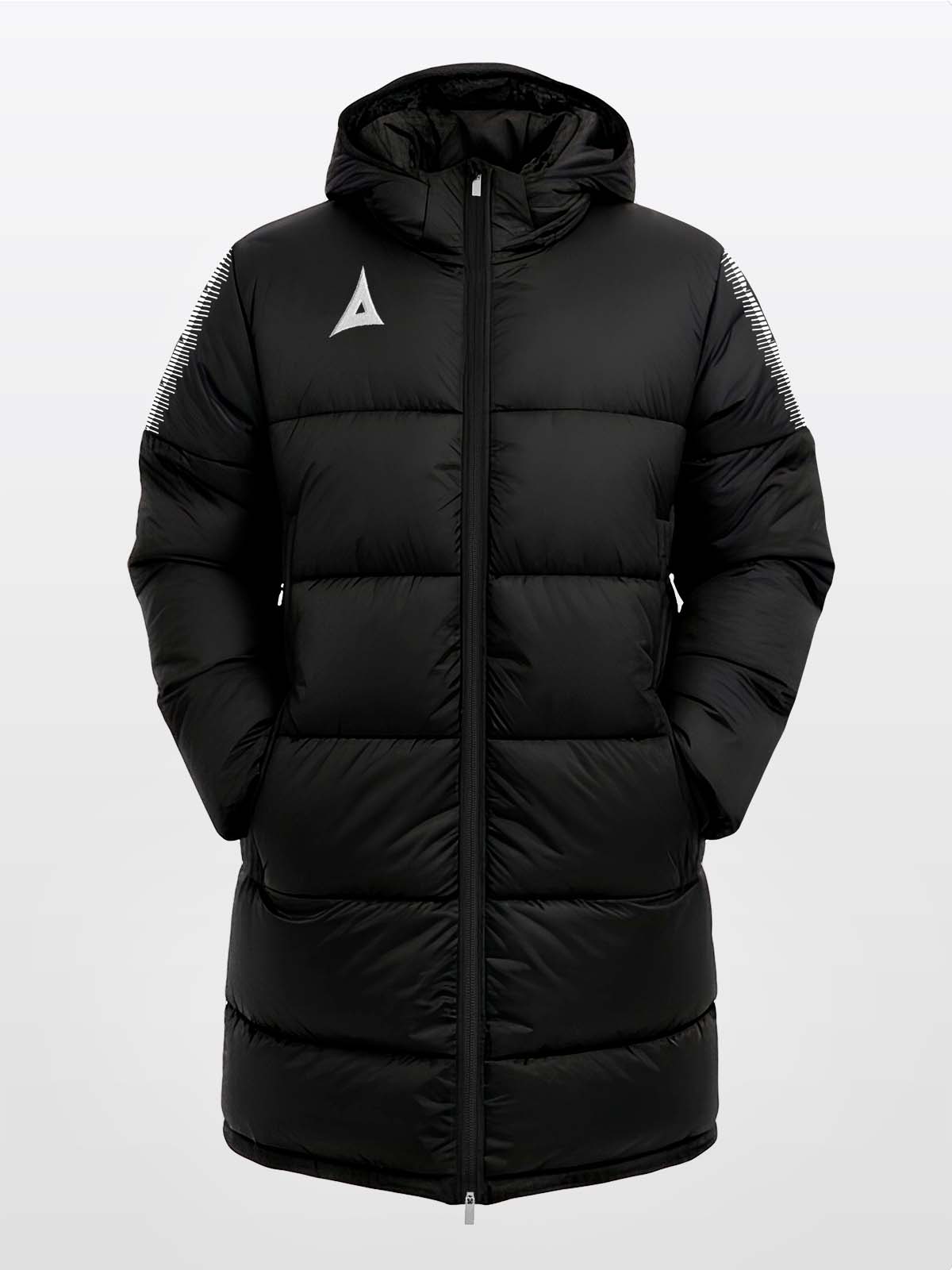 front view of the avec evolve pro padded bench jacket in black