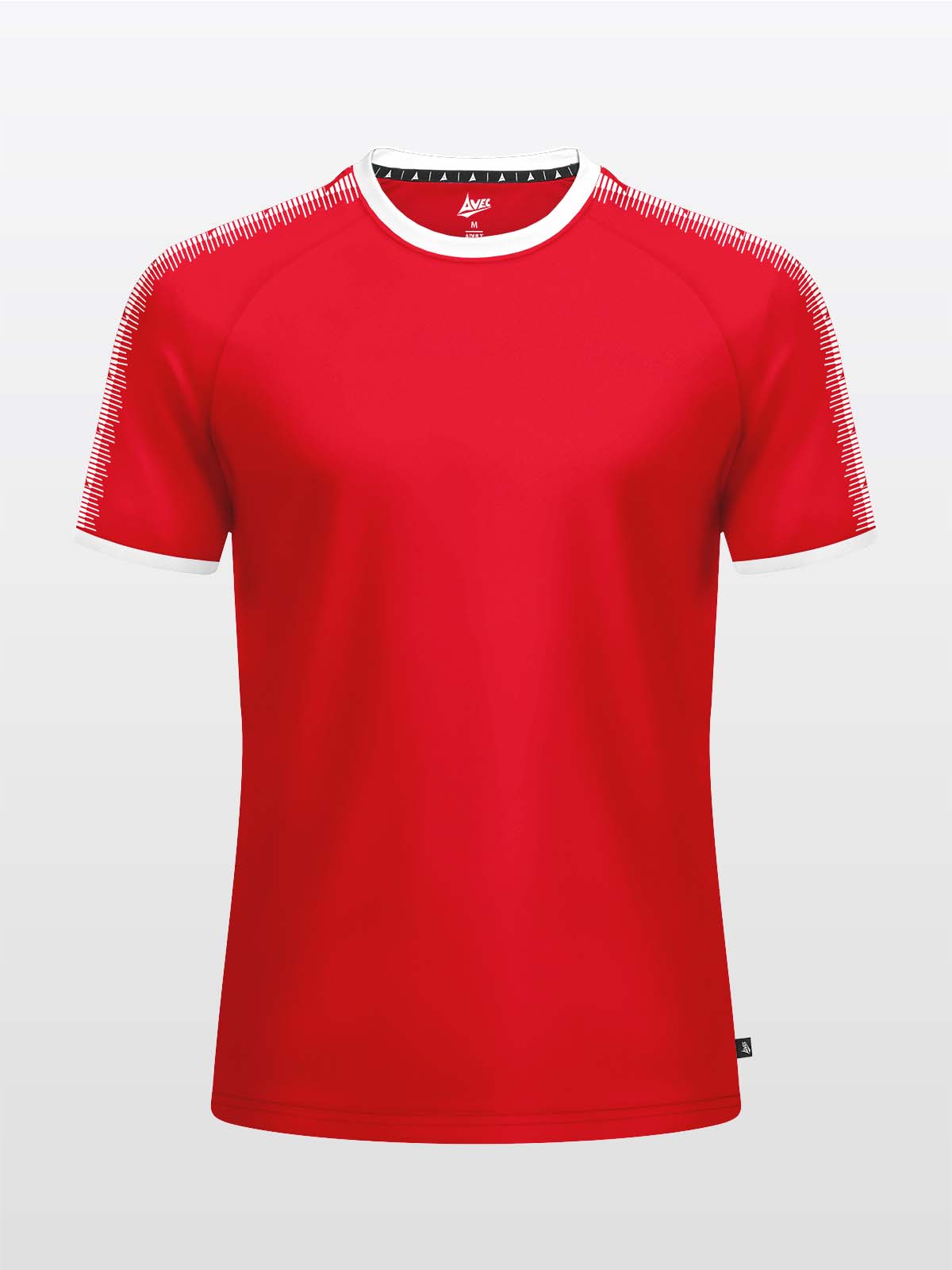 front view of the avec evolve red t-shirt