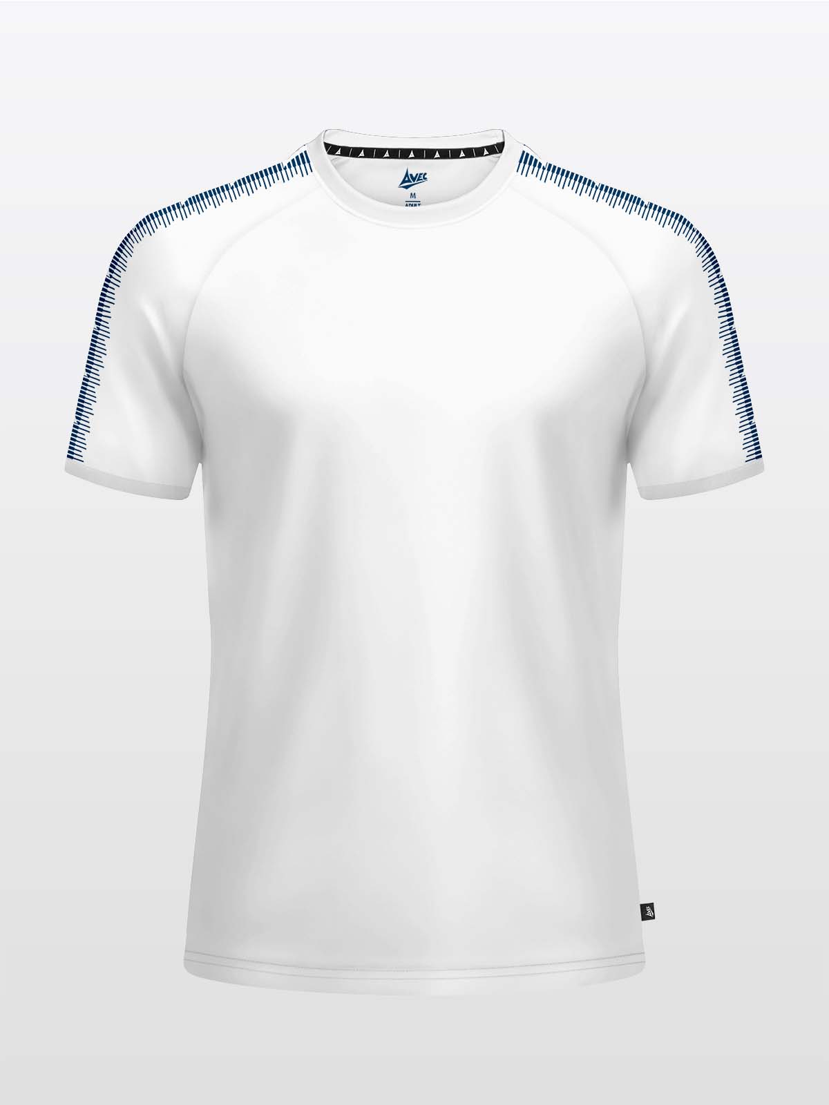 front view of the avec evolve white t-shirt