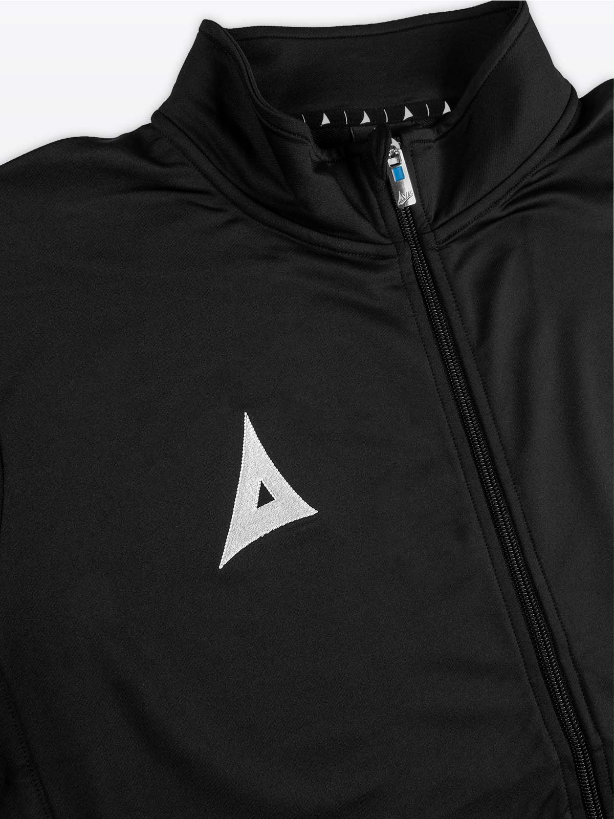 close-up of embroidery on the avec focus 2 black track jacket