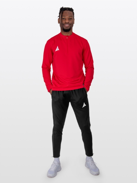 Model is wearing a plain red and black tracksuit, which items are sold as separates