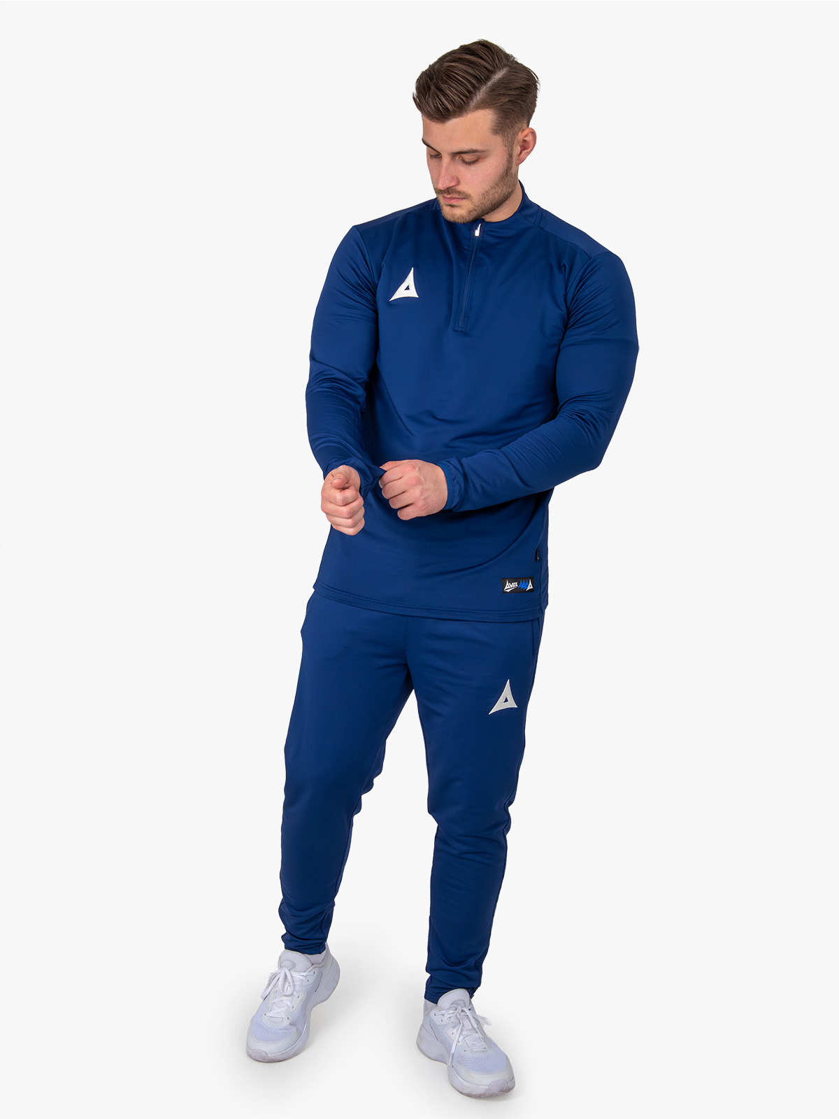 avec focus 2 navy tech overlay worn by model – full body shot