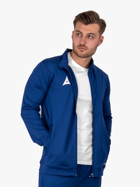 Avec Focus 2 Navy Blue Track Jacket worn by model – close up shot