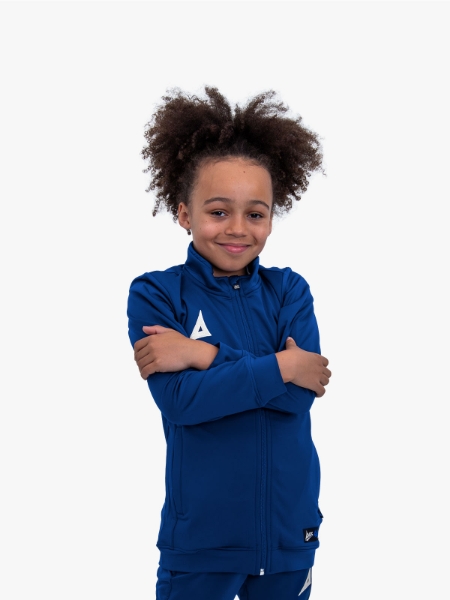 Avec Focus 2 Navy Blue Track Jacket worn by junior model – close up shot