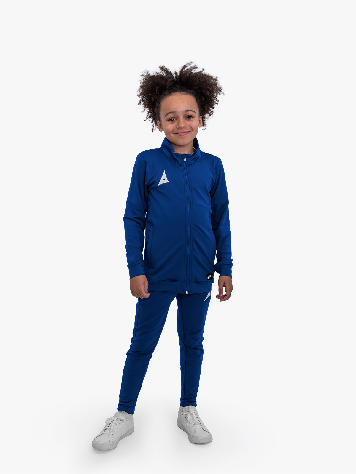 avec focus 2 navy blue track jacket worn by junior model – full body shot