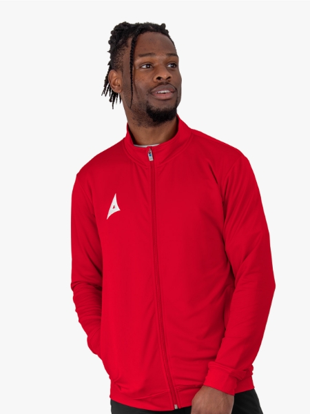 Avec Focus 2 Red Track Jacket worn by model – close up shot