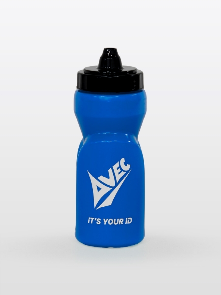 Royal blue water bottle with a self sealing nozzle
