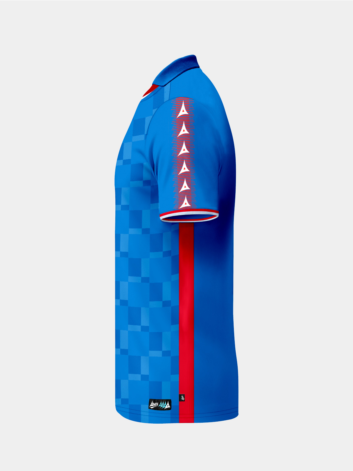 royal blue football shirt with red detailing by avec