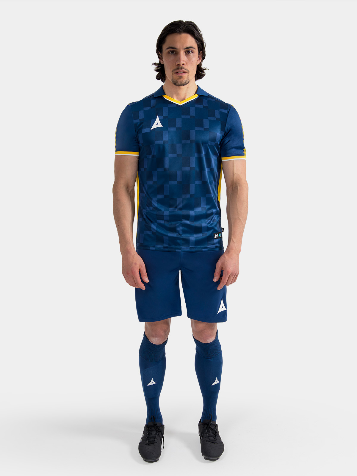 athletic fit full football kit in navy with yellow accents