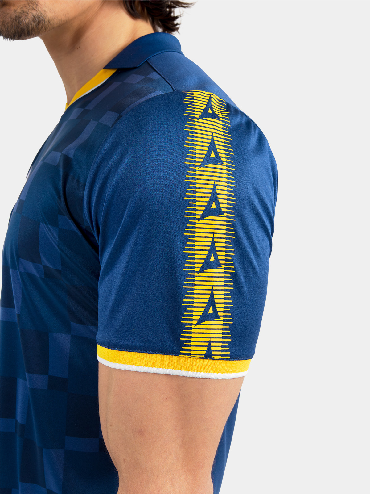 close‑up of avec heritage ‘a’ contrast sleeve logo design