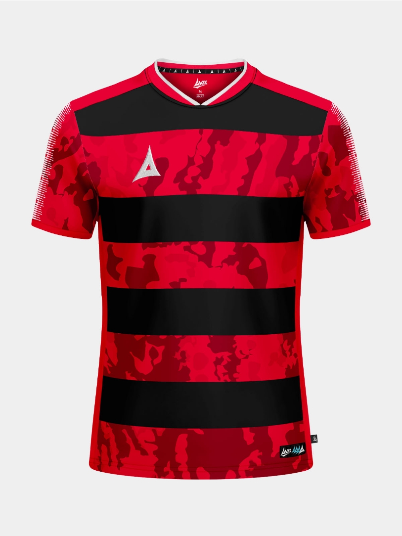 The Red and Black Pro Intent Hoop Jersey shown from the front, featuring a disruptive camo-sublimation effect.
