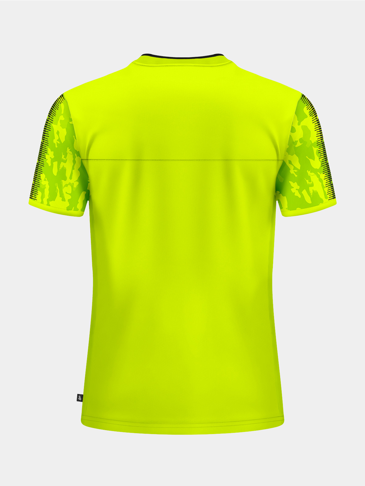 rear view of the neon yellow and black jersey, offering a clean layout for name and number customisation.