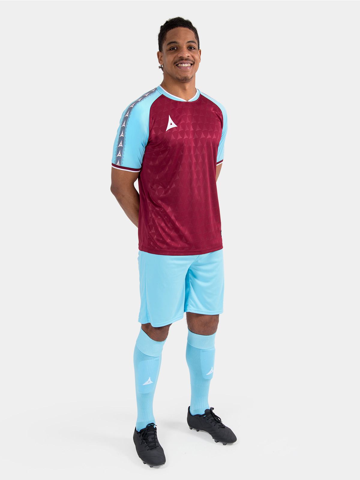 full kit model shot of the claret and sky heritage matchday uniform