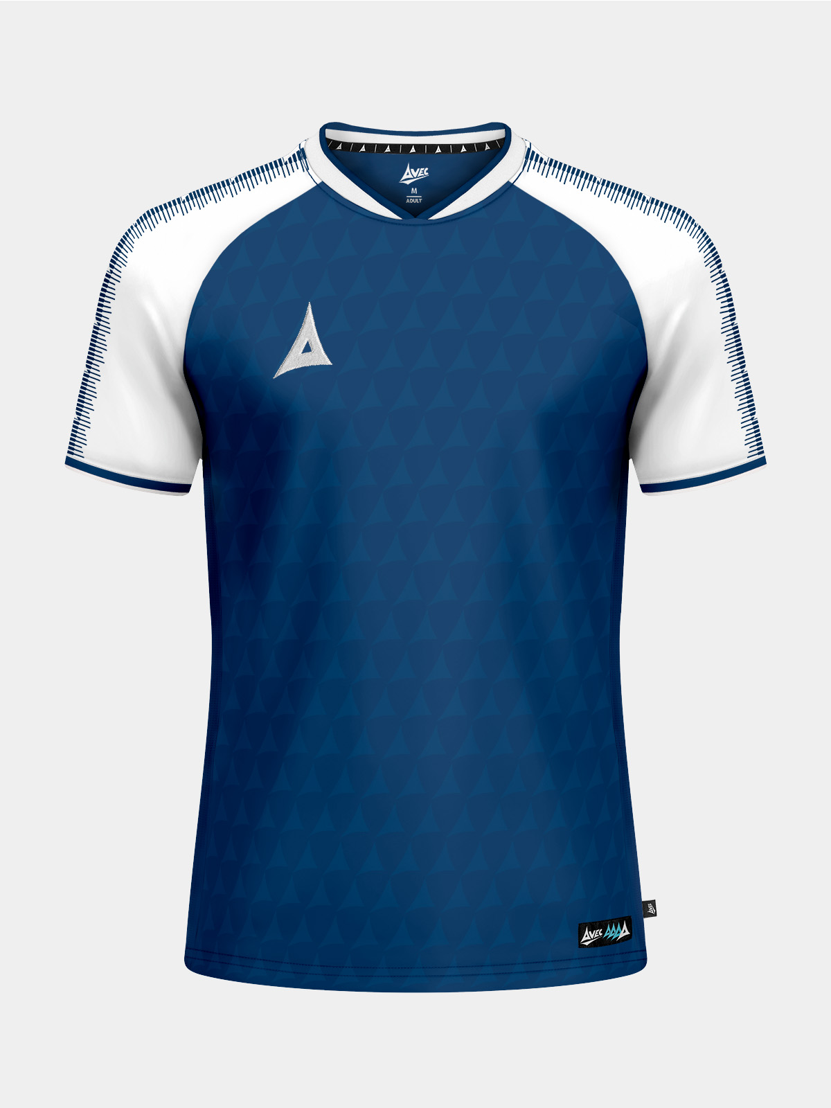 full front perspective of the navy and white heritage jersey, showcasing the classic team identity and premium finish.
