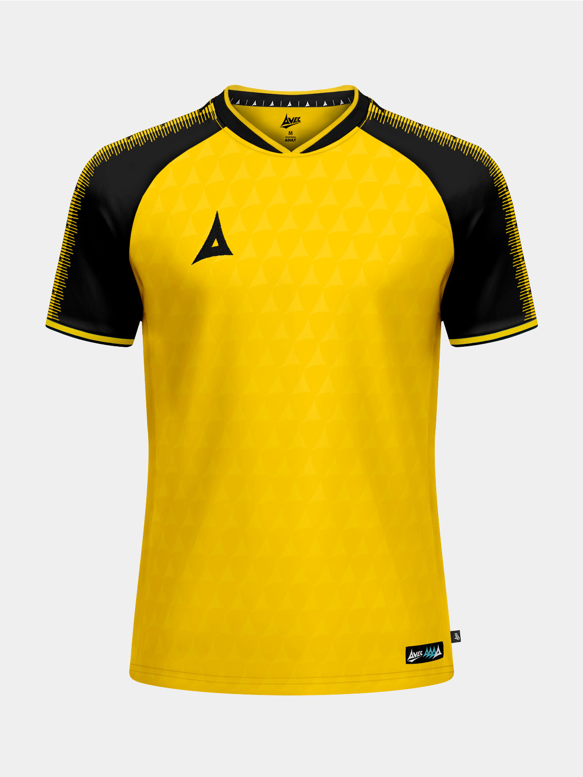 front view of the yellow and black heritage football jersey highlighting the athletic fit and signature chest branding.
