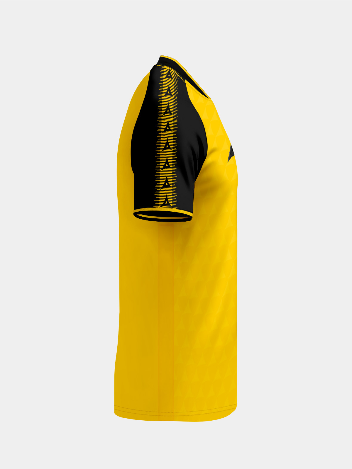 right side view of the yellow and black heritage jersey highlighting the signature sleeve branding.