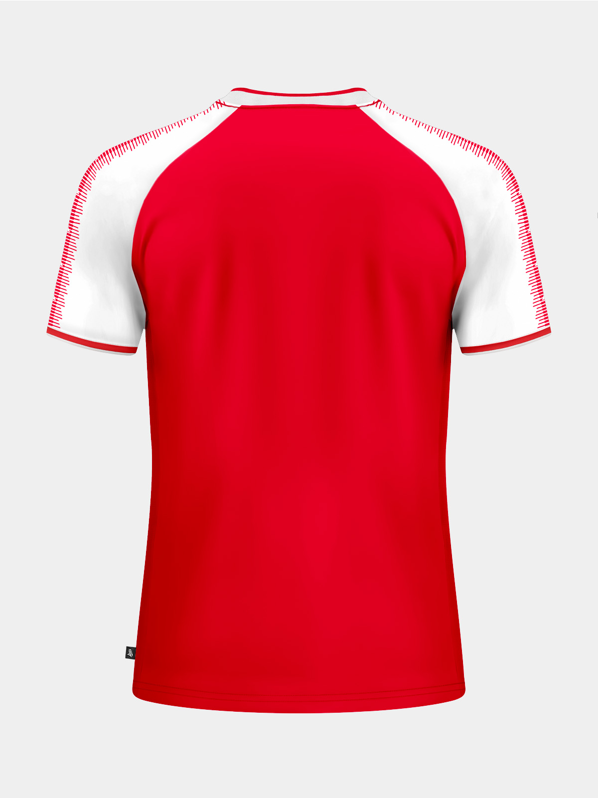 rear perspective of the red and white heritage jersey, providing a clean surface for squad numbers.