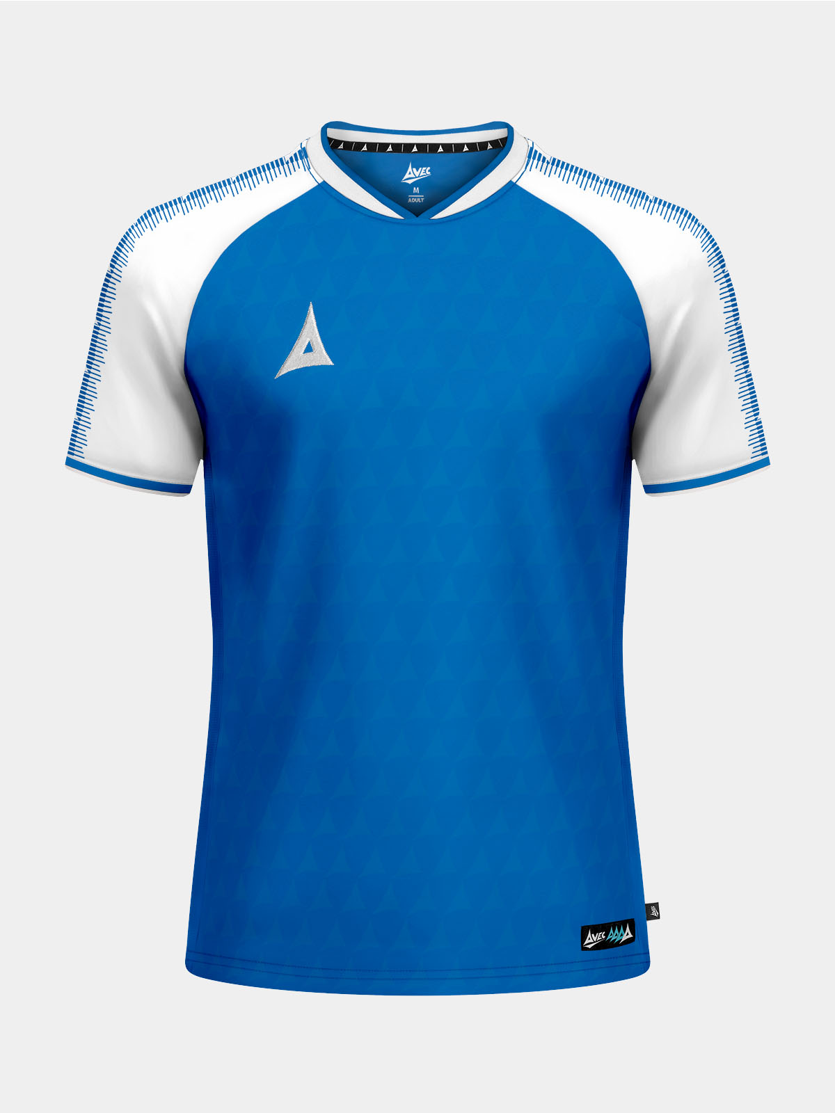 royal blue and white heritage matchday shirt front view, displaying the signature avec logo and moisture-wicking fabric.