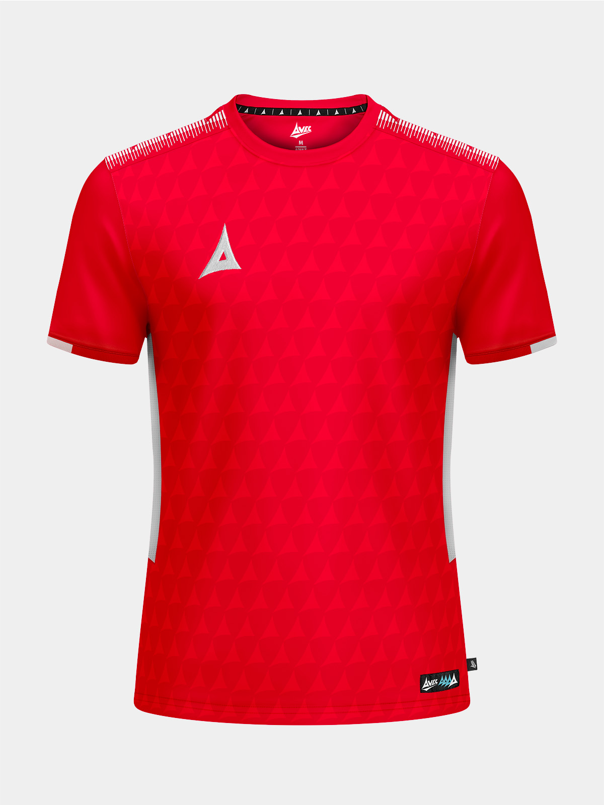 front-facing view of the vibrant red evolve pro training jersey with debossed texture.
