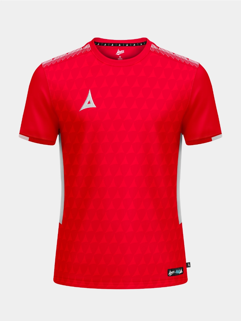 Front-facing view of the vibrant Red Evolve Pro Training Jersey with debossed texture.