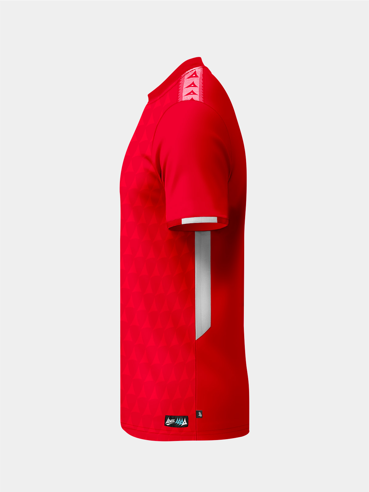 left side shot of the red jersey, highlighting the high-ventilation mesh side panels.
