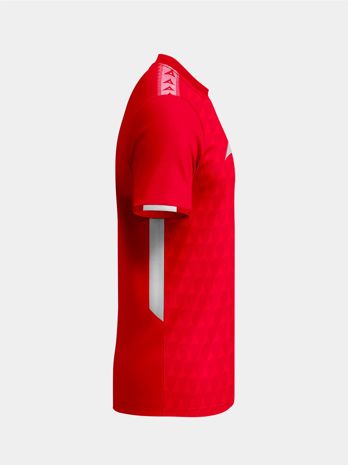 right profile of the red evolve pro jersey, showing the durable quick-dry fabric build.