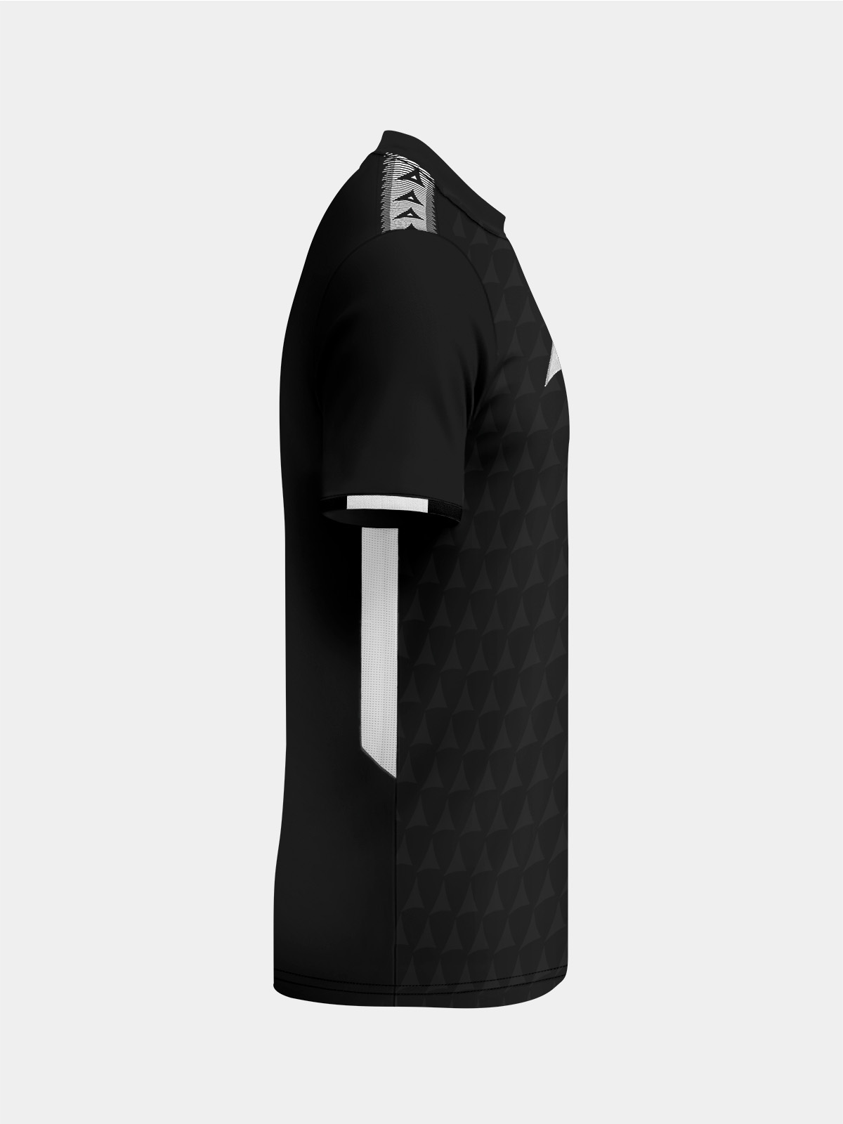 right side view of the black training jersey showing the streamlined athletic pro-fit silhouette.