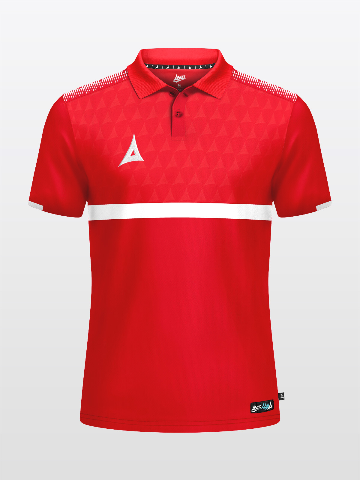 front-facing shot of the red evolve pro tech polo featuring a smart flat knit neckline and debossed pattern.