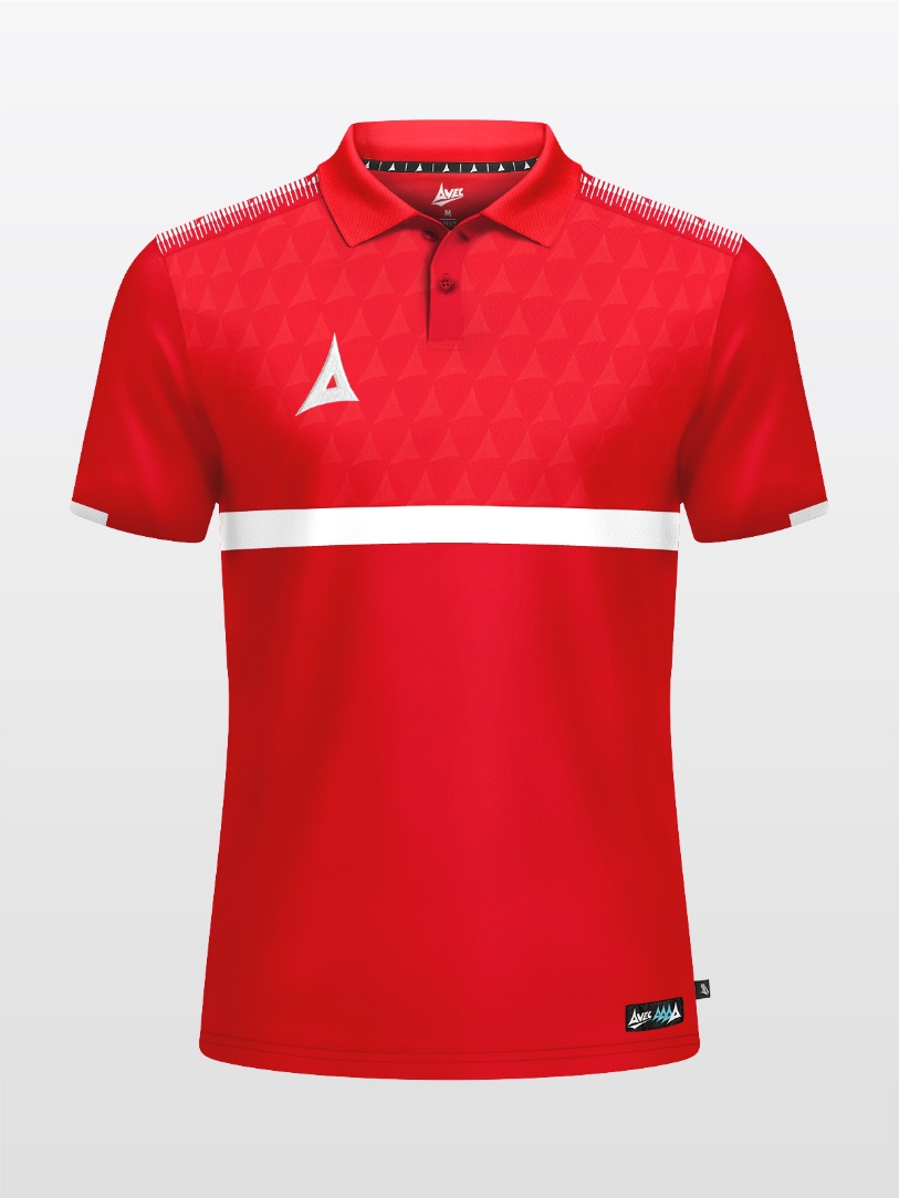 Front-facing shot of the Red Evolve Pro Tech Polo featuring a smart flat knit neckline and debossed pattern.