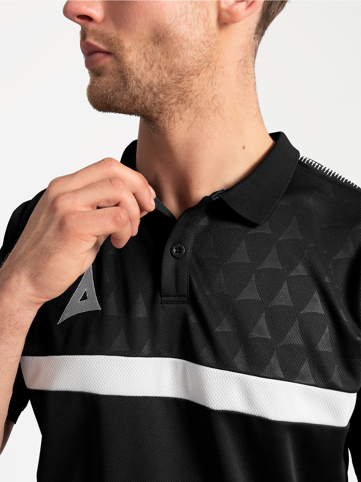 shot of the front panel displaying the premium repeating debossed 'a' logo texture.