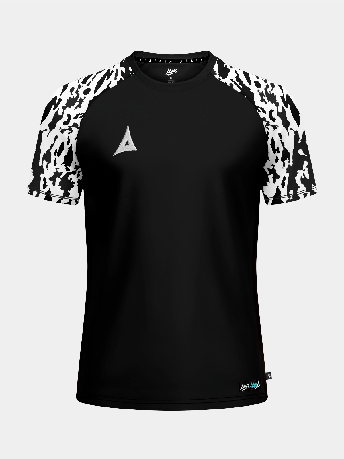 the black classic pro jersey shown from the front, featuring a stealth-inspired torso and camo sleeves.