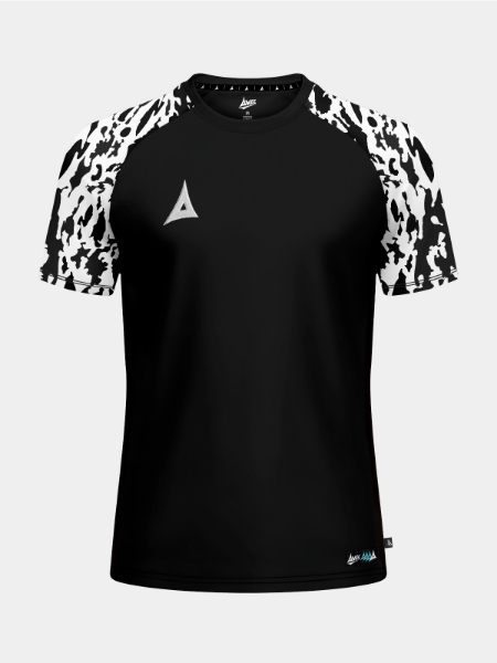 The Black Classic Pro Jersey shown from the front, featuring a stealth-inspired torso and camo sleeves.