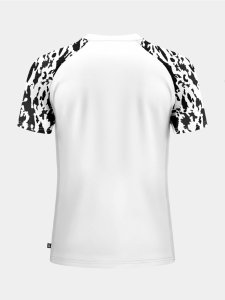 Rear perspective of the White and Black jersey, showing the clean white back designed for professional squad numbering.