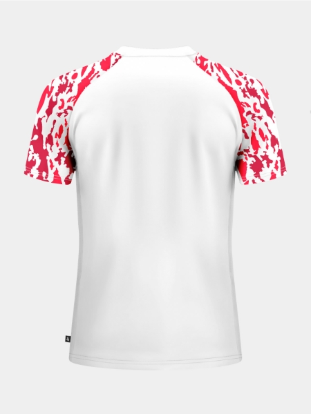 Rear perspective of the White and Red jersey, showing the solid white back designed for player customisation.