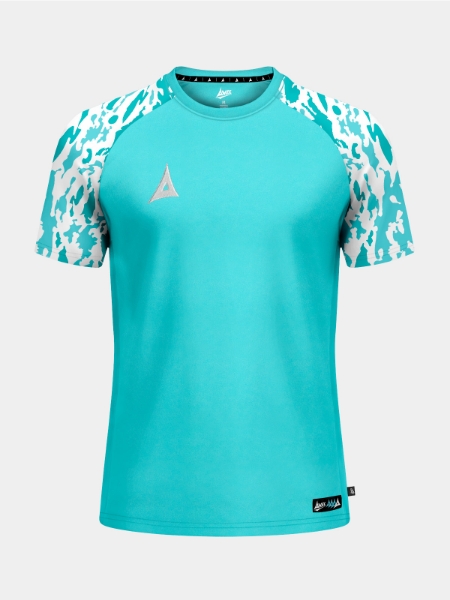 A professional front view of the Hyper Blue Classic Pro Jersey with a bold blue body and contemporary camo sleeves.