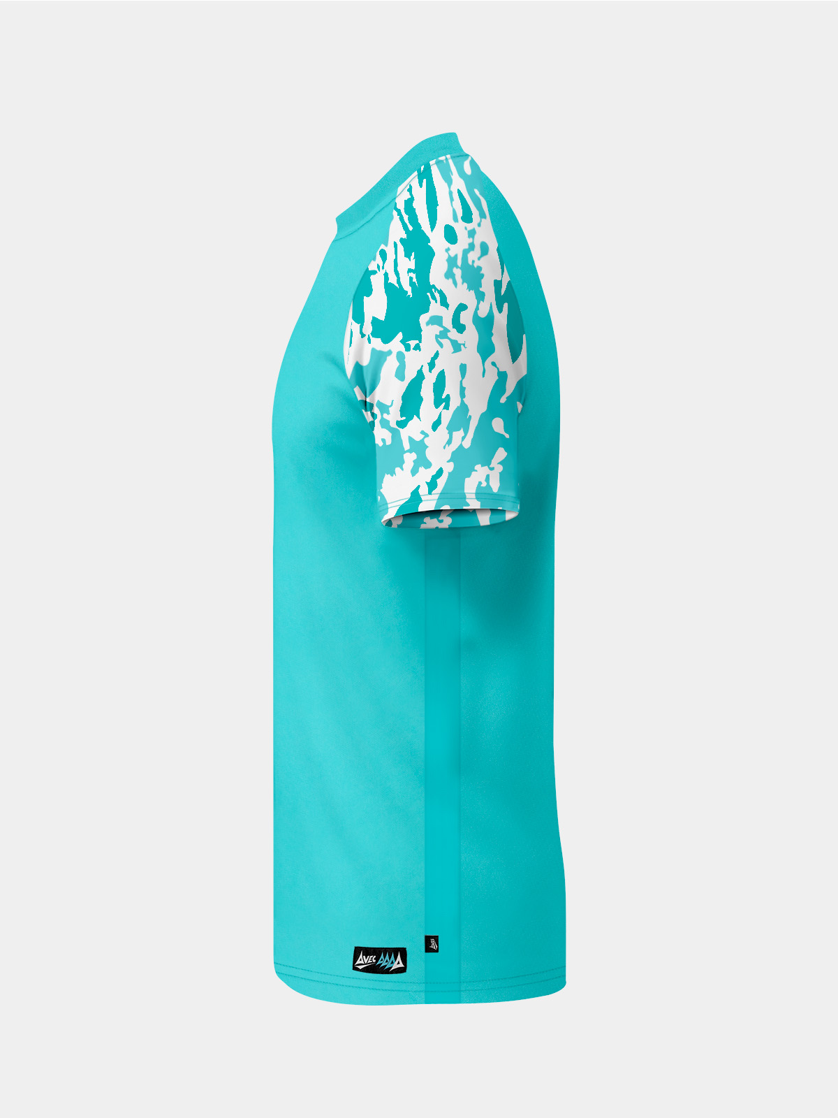 left side perspective of the hyper blue jersey, highlighting the technical mesh side panels for cooling.