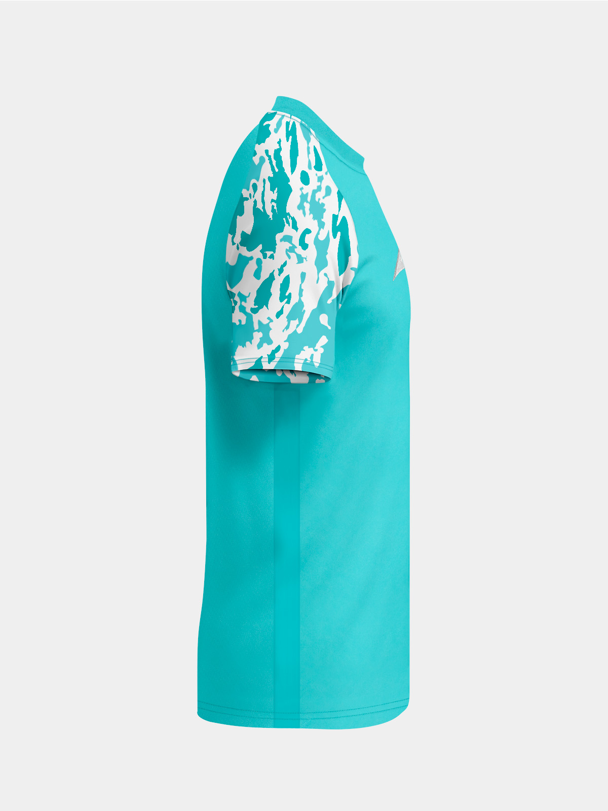 right profile of the hyper blue classic pro shirt, displaying the high-durability interlock polyester fabric.